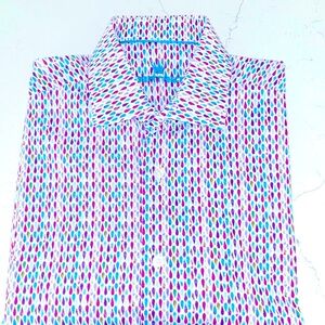 NWOT BERTIGO Daimon Colorful Purple Blue Red Short Sleeve Cotton Shirt Size M